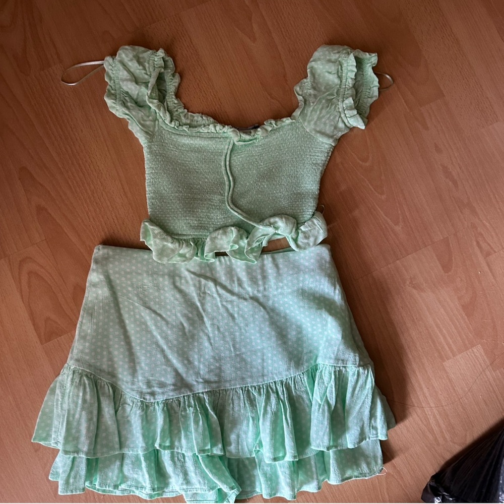 Zara Light Green Ruffled Dress